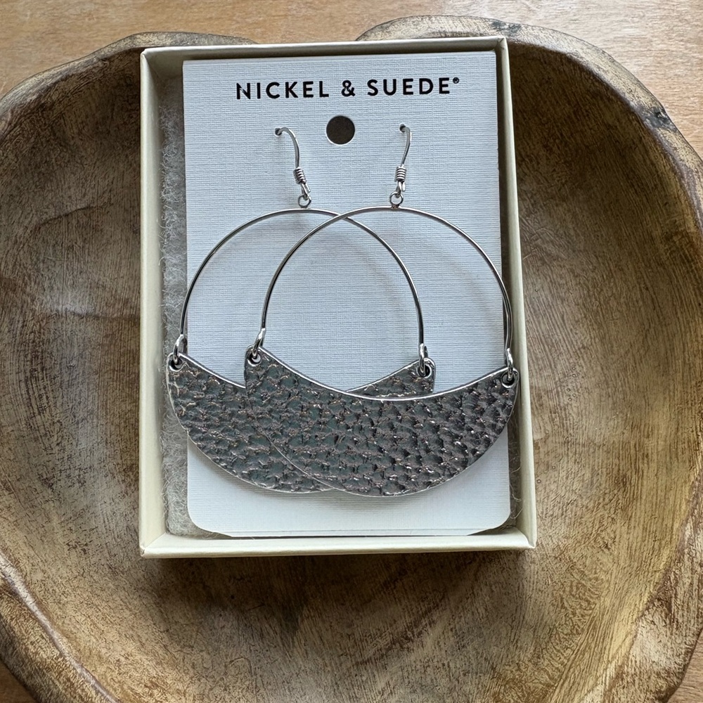 Nickel & Suede Silver Hoop Earrings